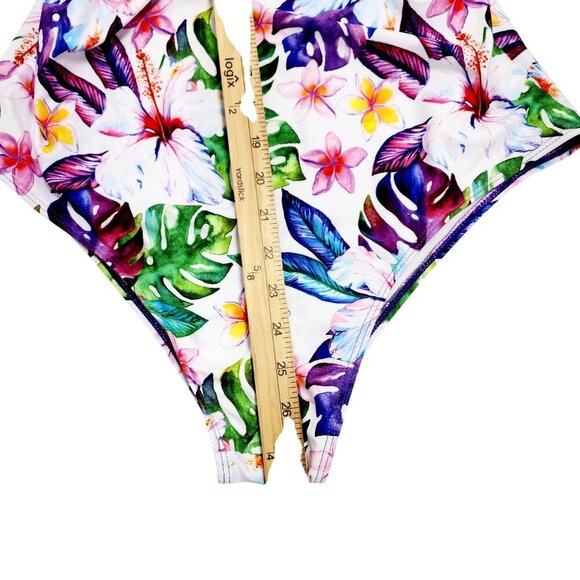 Womens Purple Floral One-Piece Swimsuit Binlowis Size XL Adjustable Straps - Picture 7 of 10